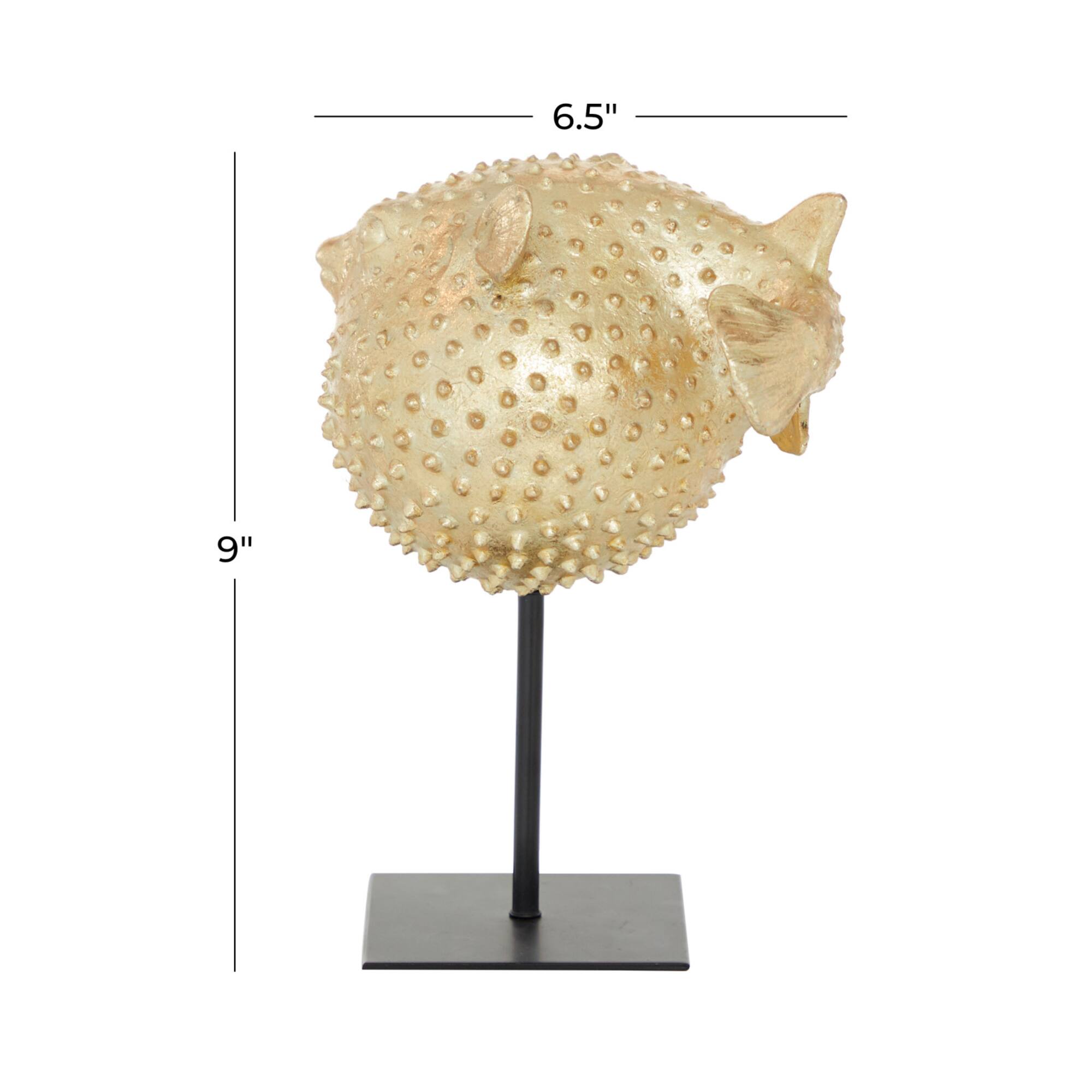 Gold Polyresin Coastal Fish Sculpture, 9" x 7" x 5"
